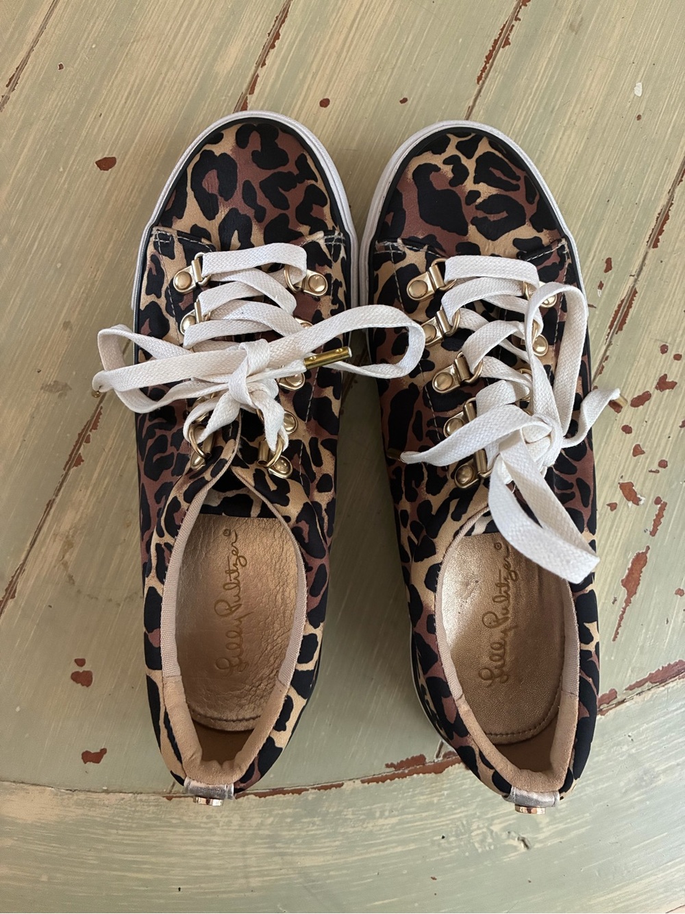 Lilly Pulitzer Leopard Print Lace-Up Sneakers - Brown Black